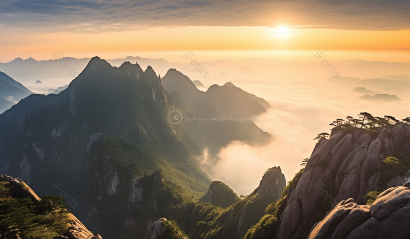 黄山日出云雾风光高清摄影图,高清,摄影图,摄影图片,图片大全,摄影图免费下载